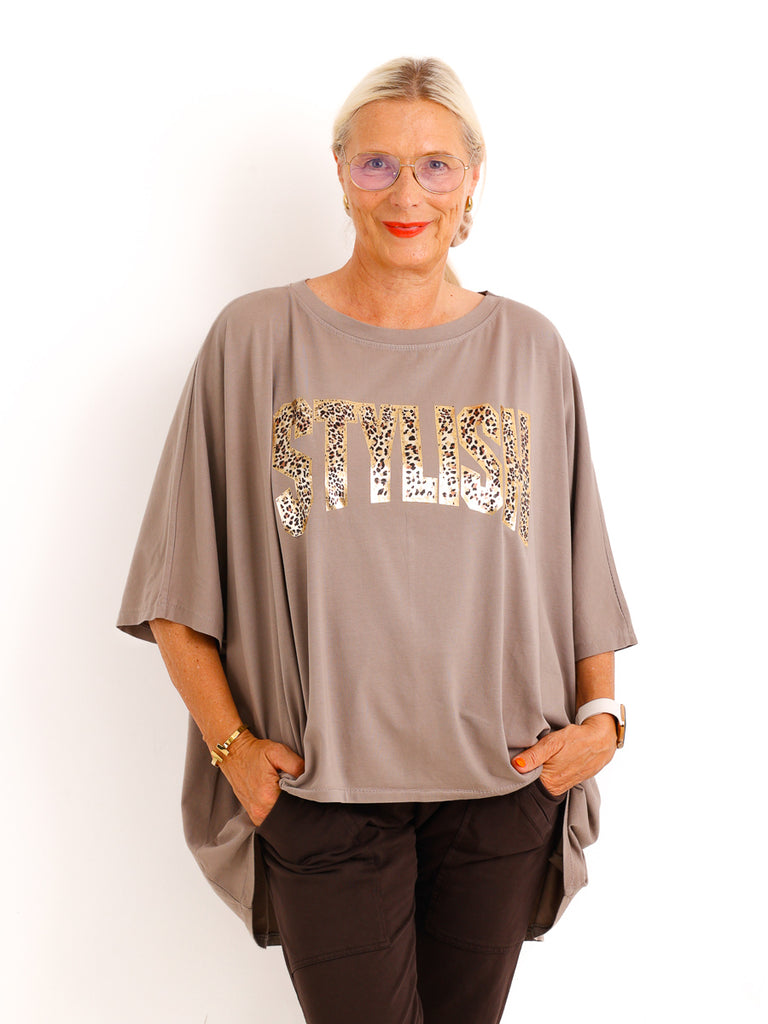 Curvy-Oversize-Shirt STELLA.S – Leo-Statement mit Glitzer-Print – Gr. 42-52