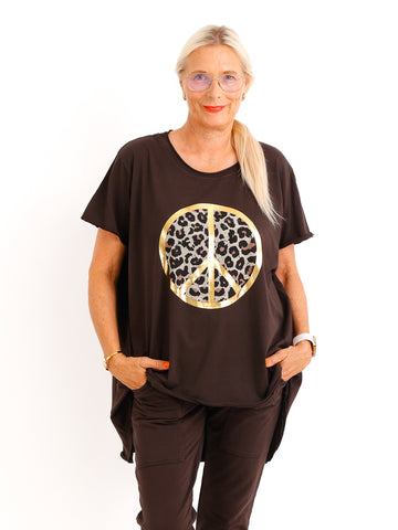 Lässiges Oversize-Shirt MELISSA.S – Leo-Peace mit edlem Goldglanz