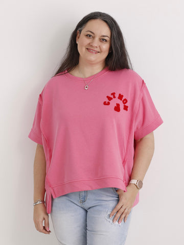 Kurzarm-Sweatshirt CATMOM – One Size Gr. 38-48