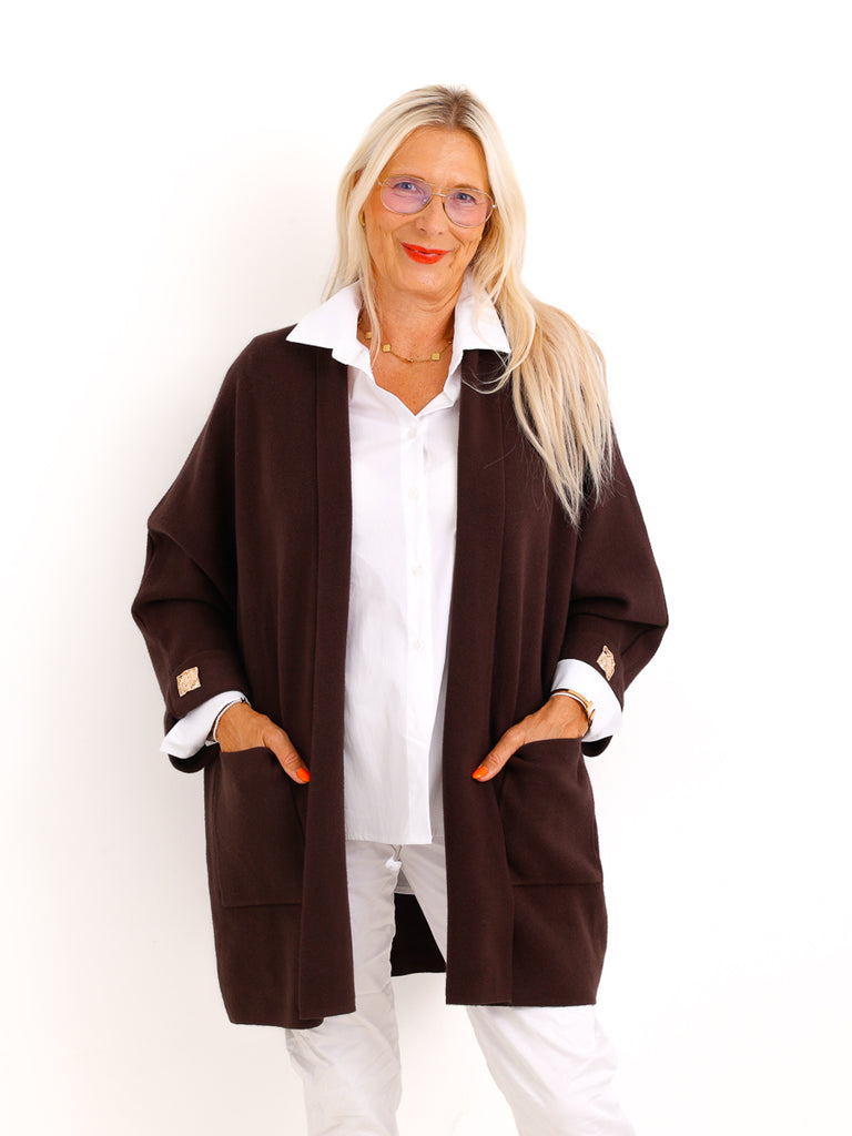 Oversize-Strickjacke VIOLET.S – Lange Feinstrickjacke in offener Silhouette – Gr. 38–48