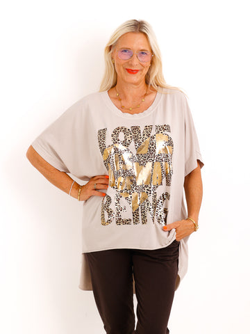 Oversize-T-Shirt JOHANNA.S – Goldener Leo-Print mit Statement – Gr. 38–48