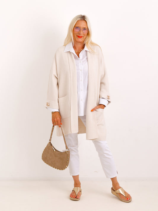 Oversize-Strickjacke VIOLET.S – Lange Feinstrickjacke in offener Silhouette – Gr. 38–48