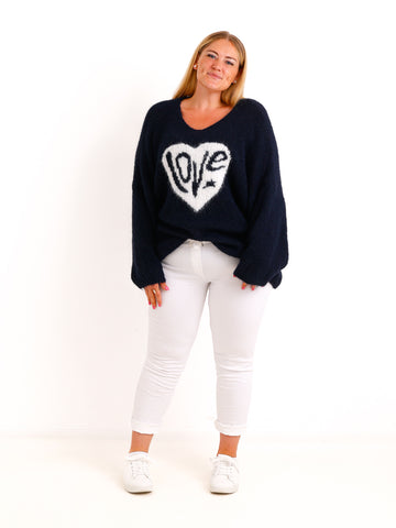 Curvy Pullover LUNESSA – Lässiger Longstyle mit Herz-Motiv – Gr. 42–50