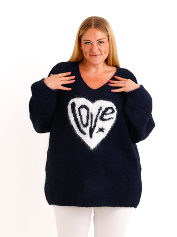 Curvy Pullover LUNESSA – Lässiger Longstyle mit Herz-Motiv – Gr. 42–50
