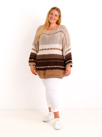 Grobstrick Pullover SILVENA – Langer Curvy Oversize Strick – Gr. 42–52