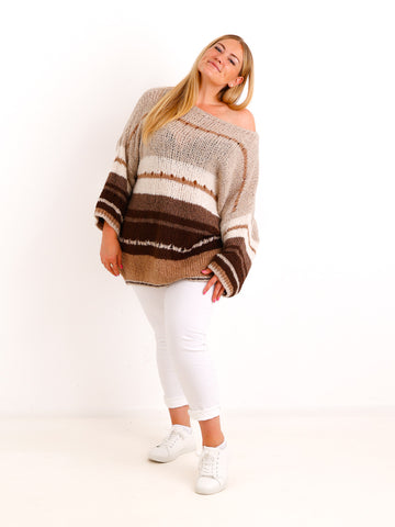Grobstrick Pullover SILVENA – Langer Curvy Oversize Strick – Gr. 42–52