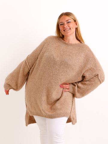 Curvy Pullover VALURA – Extra langer Oversize-Schnitt mit Inside-Out-Nähten – Gr. 48–58