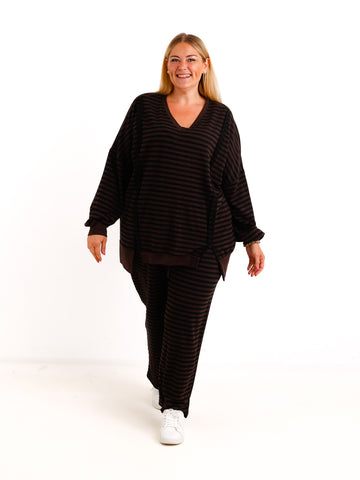 Curvy Zweiteiler NOVELL– Lässiger Sweat-Look im Ringel-Design – Gr. 44–54