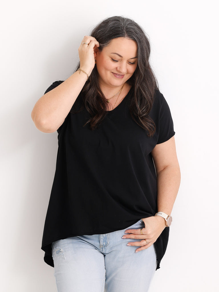Longshirt EMILY.S – Baumwoll-Stretch – Vokuhila-Schnitt – Gr. 36-46