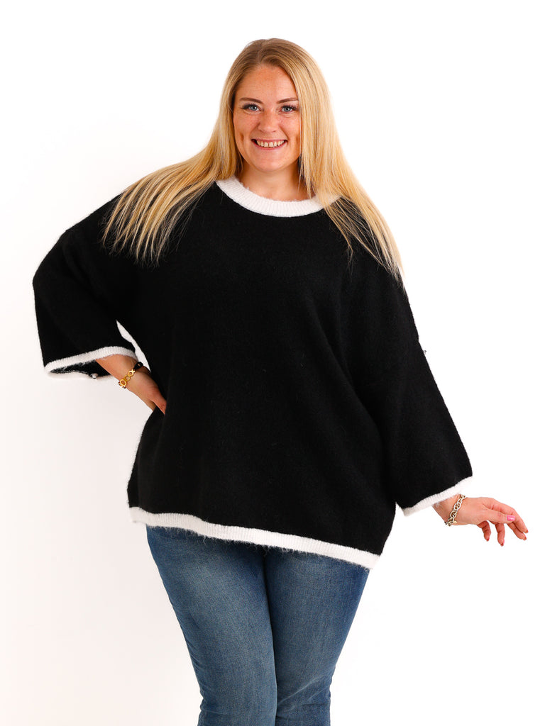 Curvy Size Pullover SORELL – Glattstrick mit kontrastfarbenen Abschlüssen – Gr. 44–50