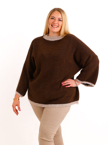 Curvy Size Pullover SORELL – Glattstrick mit kontrastfarbenen Abschlüssen – Gr. 44–50