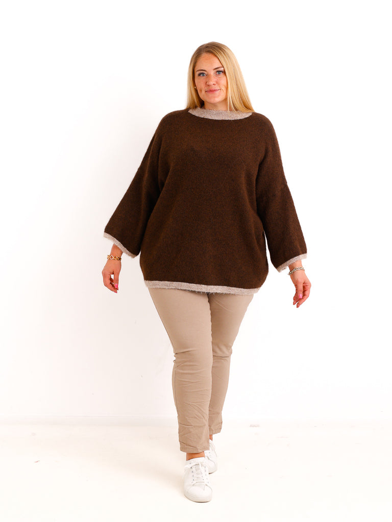 Curvy Size Pullover SORELL – Glattstrick mit kontrastfarbenen Abschlüssen – Gr. 44–50