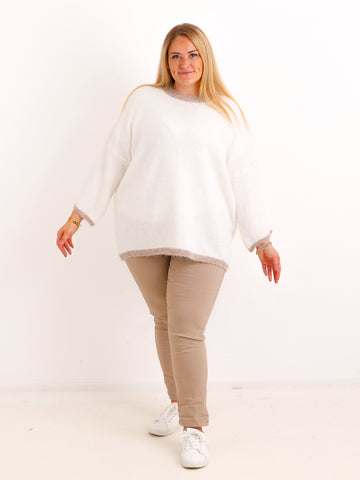 Curvy Size Pullover SORELL – Glattstrick mit kontrastfarbenen Abschlüssen – Gr. 44–50