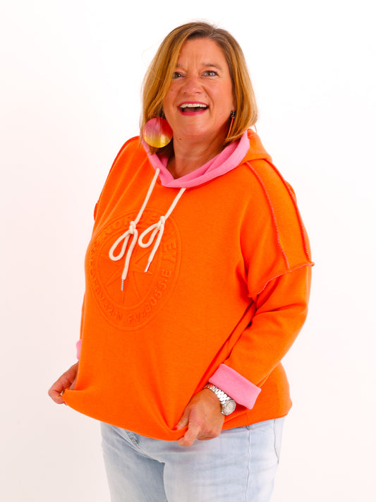 Damen Hoodie SANTEL mit Norderney-3D-Motiv in Orange/Pink – ca. Gr. 38–42