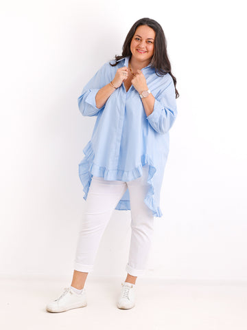 XXL Rüschen-Bluse ALENE.S  – 100 % Baumwolle – Long-Style – Gr. 42-50