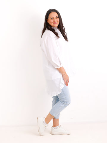 XXL Rüschen-Bluse ALENE.S  – 100 % Baumwolle – Long-Style – Gr. 42-50