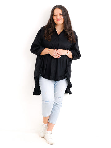 XXL Rüschen-Bluse ALENE.S  – 100 % Baumwolle – Long-Style – Gr. 42-50