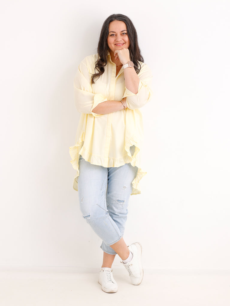 XXL Rüschen-Bluse ALENE.S  – 100 % Baumwolle – Long-Style – Gr. 42-50