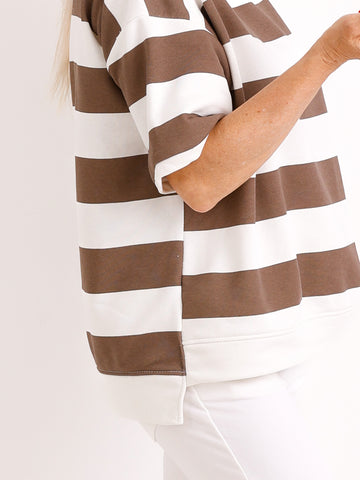 Kurzarm Sweatshirt KARINA.S - Streifen-Look  - Gr. 38-46