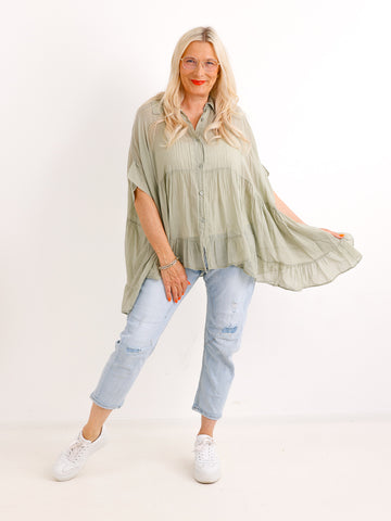 Luftige Baumwoll-Tunika KIMBERLY.S – Volants – Oversize – Gr. 38-50