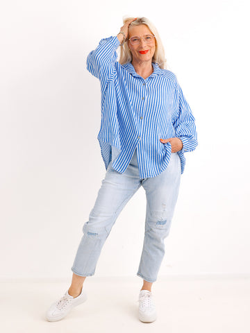 Oversize Musselin-Bluse NADJA.S – Blau – 100 % Baumwolle – Gr. 38-48