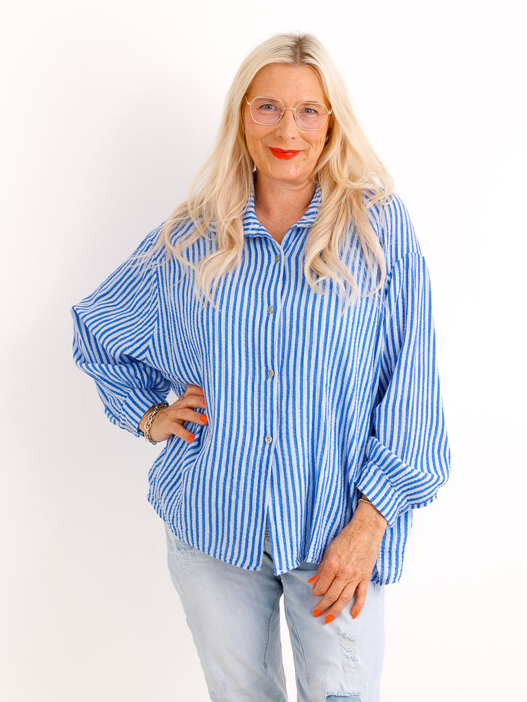 Oversize Musselin-Bluse NADJA.S – Blau – 100 % Baumwolle – Gr. 38-48