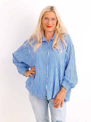 Oversize Musselin-Bluse NADJA.S – Blau – 100 % Baumwolle – Gr. 38-48