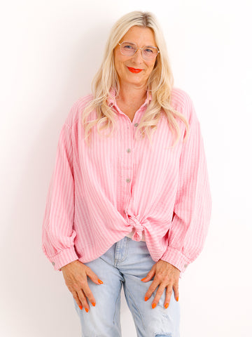 Oversize Musselin-Bluse LESLIE.S – Gestreift – 100 % Baumwolle – Gr. 38-48