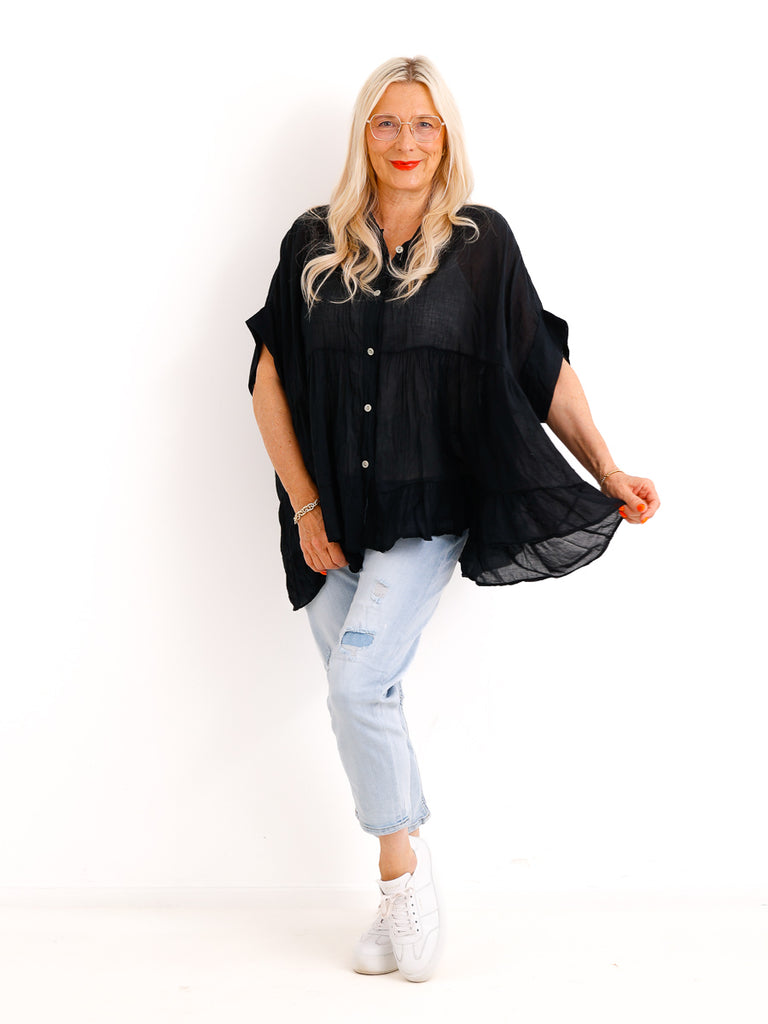 Luftige Baumwoll-Tunika KIMBERLY.S – Volants – Oversize – Gr. 38-50