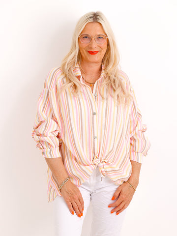 Oversize Musselin-Bluse BRITNEY.S – Gestreift – 100 % Baumwolle – Gr. 38-48