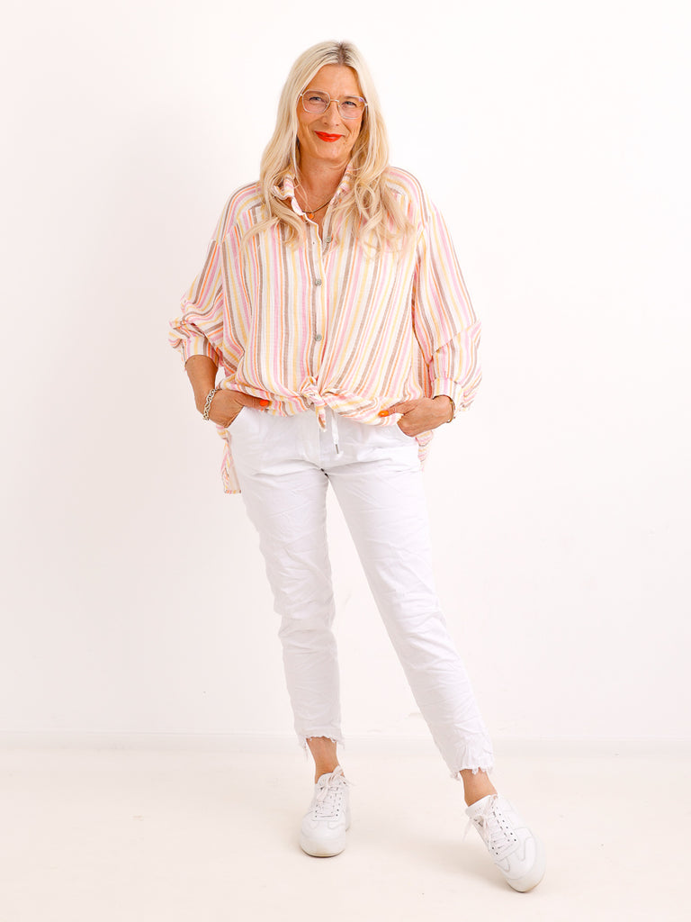 Oversize Musselin-Bluse BRITNEY.S – Gestreift – 100 % Baumwolle – Gr. 38-48