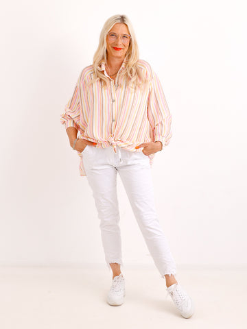 Oversize Musselin-Bluse BRITNEY.S – Gestreift – 100 % Baumwolle – Gr. 38-48