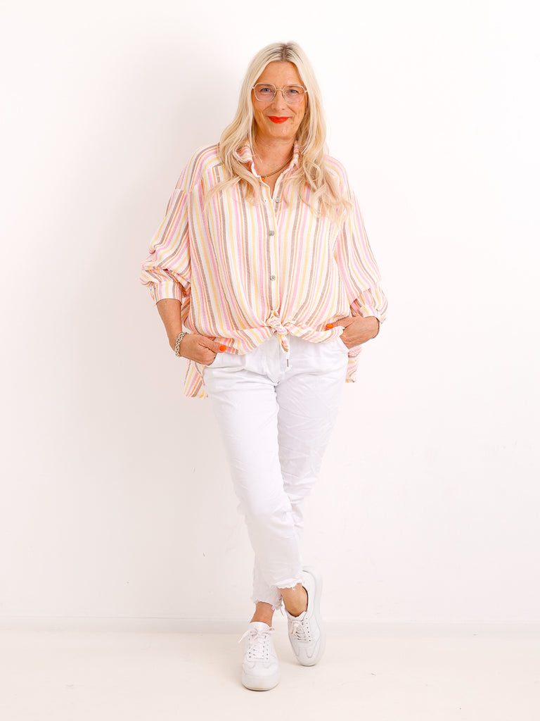 Oversize Musselin-Bluse BRITNEY.S – Gestreift – 100 % Baumwolle – Gr. 38-48