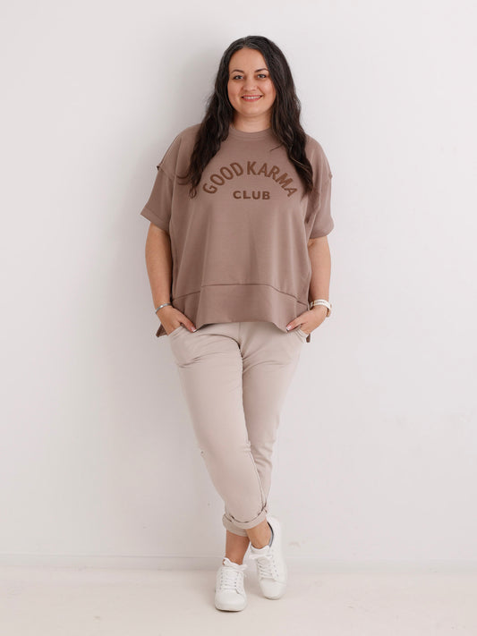 XXL Viskose-Sweatshirt DION.S – Good Karma Wording – Gr. 38-52