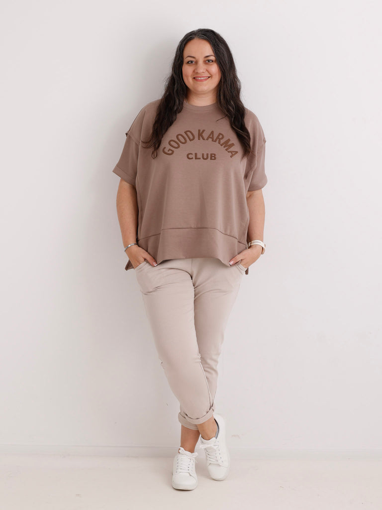 XXL Viskose-Sweatshirt DION.S – Good Karma Wording – Gr. 38-52