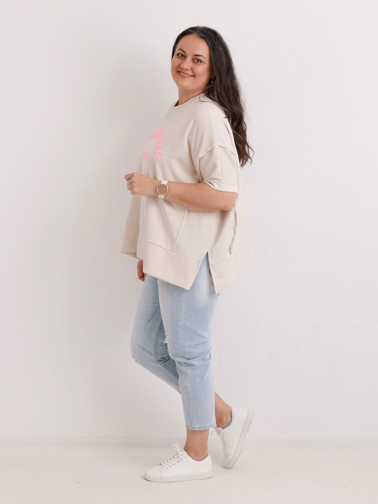 XXL Viskose-Sweatshirt DION.S – Good Karma Wording – Gr. 38-52