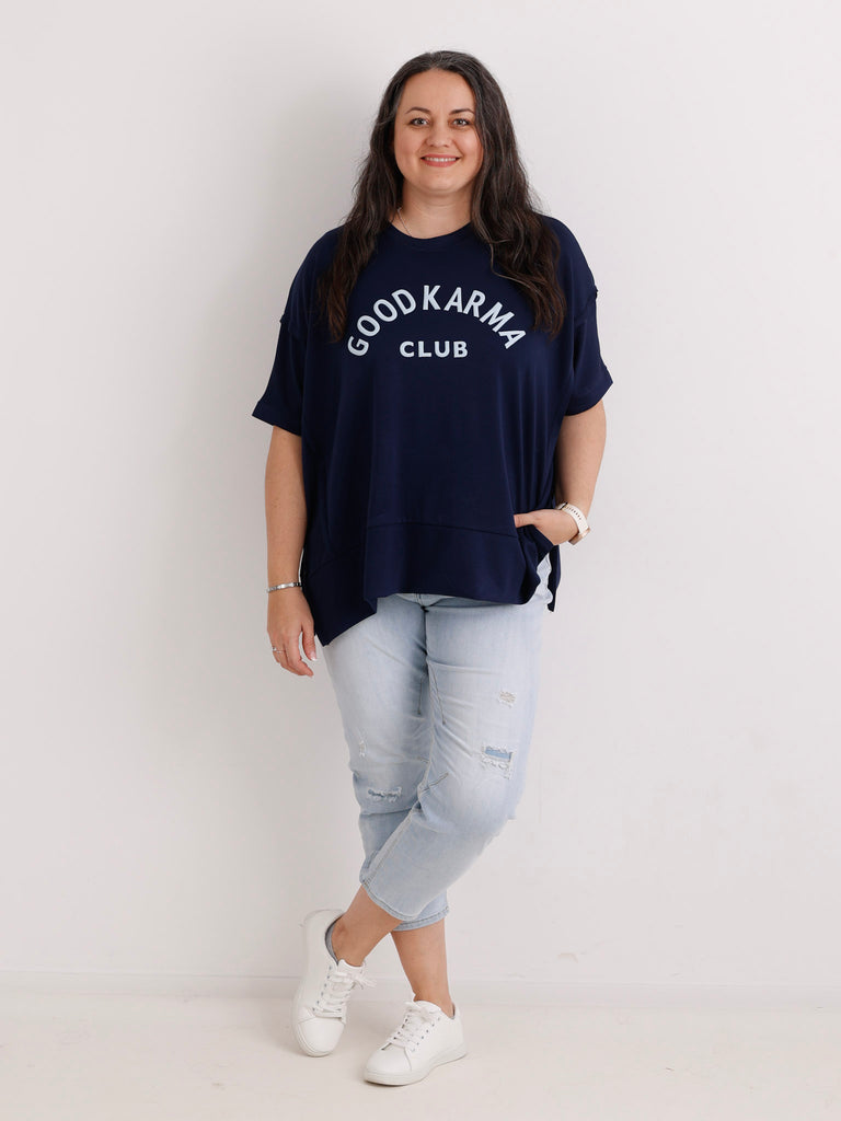 XXL Viskose-Sweatshirt DION.S – Good Karma Wording – Gr. 38-52