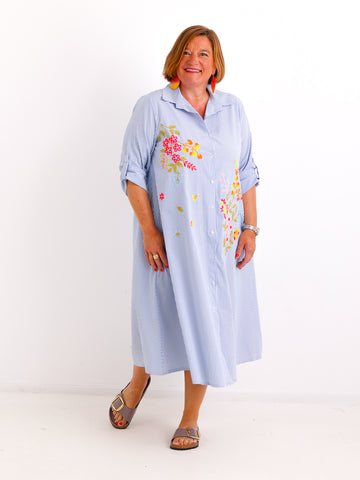 Midi-Blusenkleid ANNA.S – Florale Stickerei  – Gr. 38-44