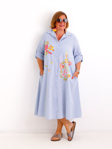 Midi-Blusenkleid ANNA.S – Florale Stickerei  – Gr. 38-44
