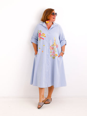 Midi-Blusenkleid ANNA.S – Florale Stickerei  – Gr. 38-44