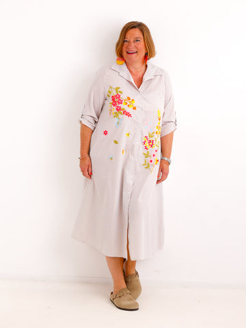 Midi-Blusenkleid ANNA.S – Florale Stickerei  – Gr. 38-44