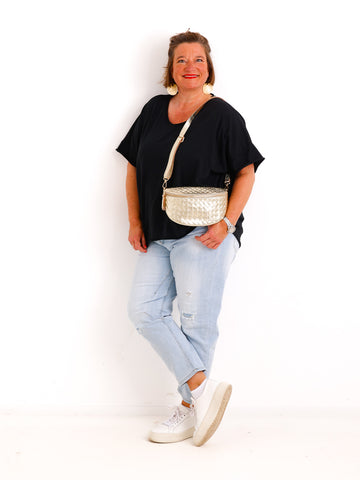 Oversize V-Neck T-Shirt JANICE.S – Premium Baumwolle – Rollsaum – Gr. 38-48