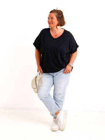 Oversize V-Neck T-Shirt JANICE.S – Premium Baumwolle – Rollsaum – Gr. 38-48