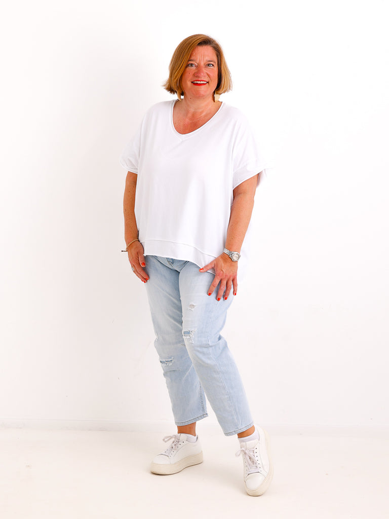 Oversize V-Neck T-Shirt JANICE.S – Premium Baumwolle – Rollsaum – Gr. 38-48