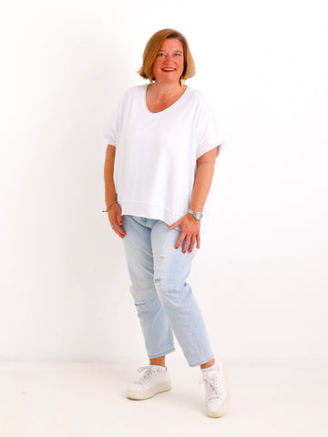 Oversize V-Neck T-Shirt JANICE.S – Premium Baumwolle – Rollsaum – Gr. 38-48