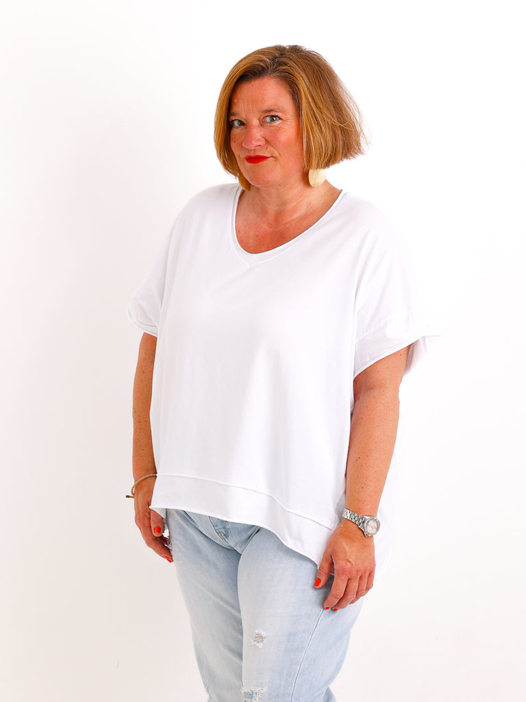 Oversize V-Neck T-Shirt JANICE.S – Premium Baumwolle – Rollsaum – Gr. 38-48