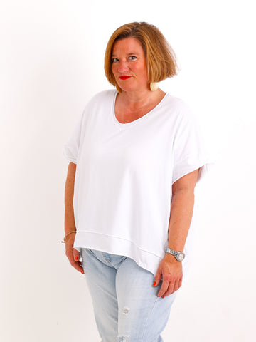Oversize V-Neck T-Shirt JANICE.S – Premium Baumwolle – Rollsaum – Gr. 38-48