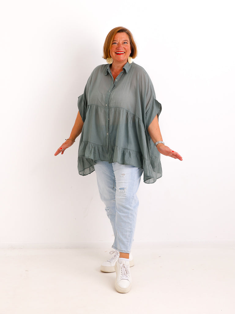 Luftige Baumwoll-Tunika KIMBERLY.S – Volants – Oversize – Gr. 38-50