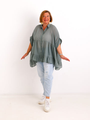 Luftige Baumwoll-Tunika KIMBERLY.S – Volants – Oversize – Gr. 38-50