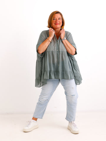 Luftige Baumwoll-Tunika KIMBERLY.S – Volants – Oversize – Gr. 38-50